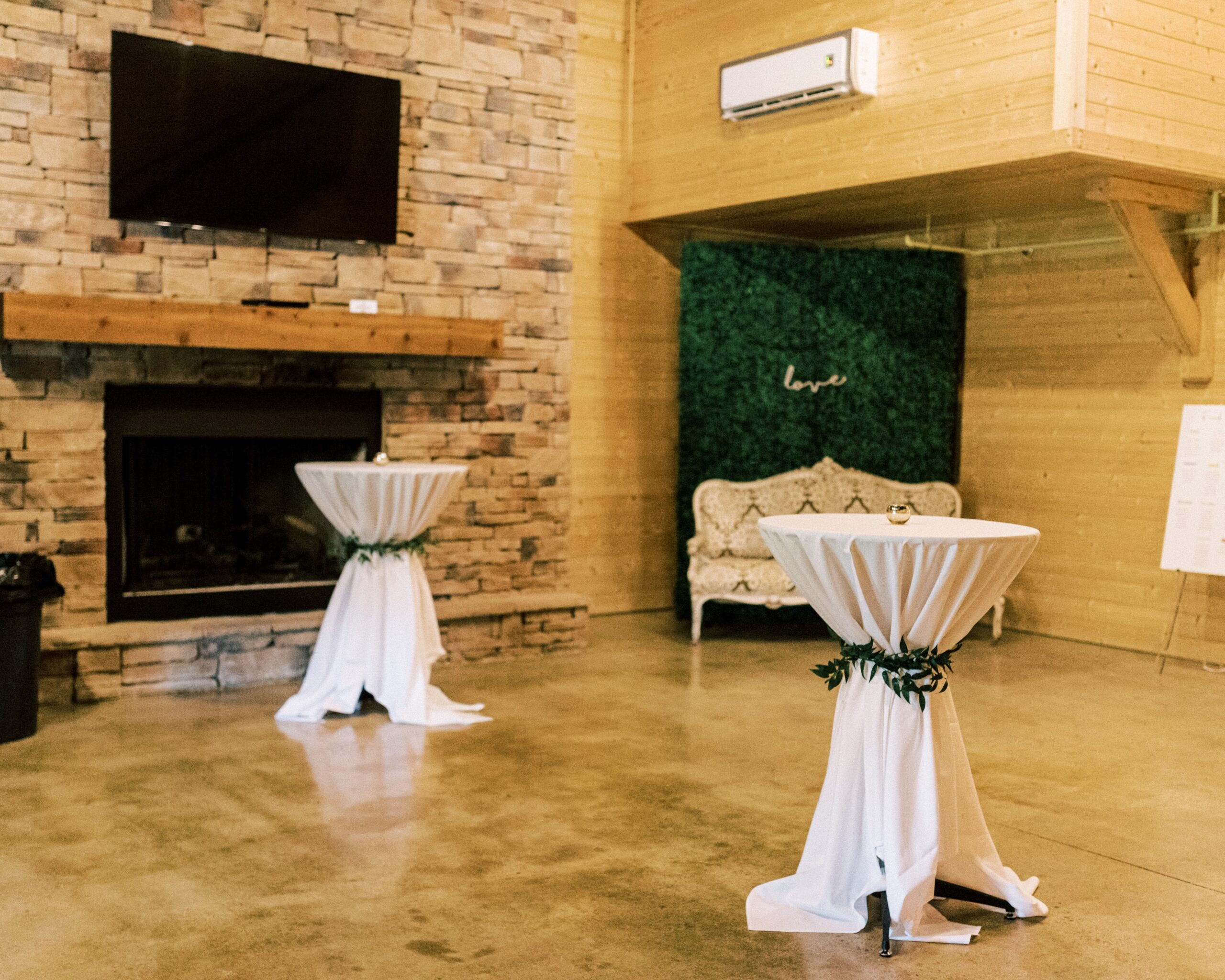 The fireside lounge at The Vineyard Hall - A Rustic Wedding Venue
